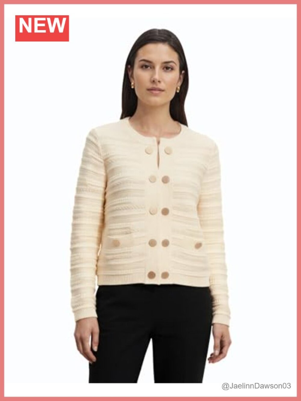 Anne Klein Women's Long Sleeve Cardigan Sweater, Button Closure, Crew Neck,